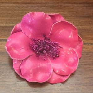 Pink leather flower brooch